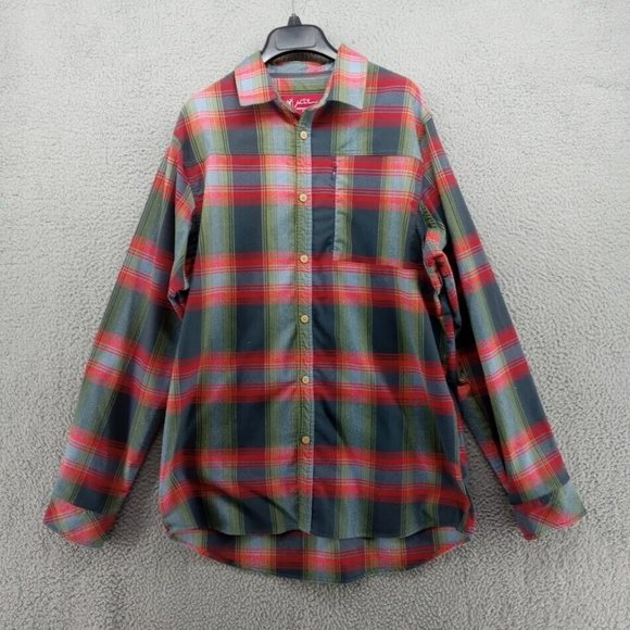 John M Browning Shirt Mens Large‎ Orange Green Plaid Button Up Deer Camo Hunter - Picture 1 of 6